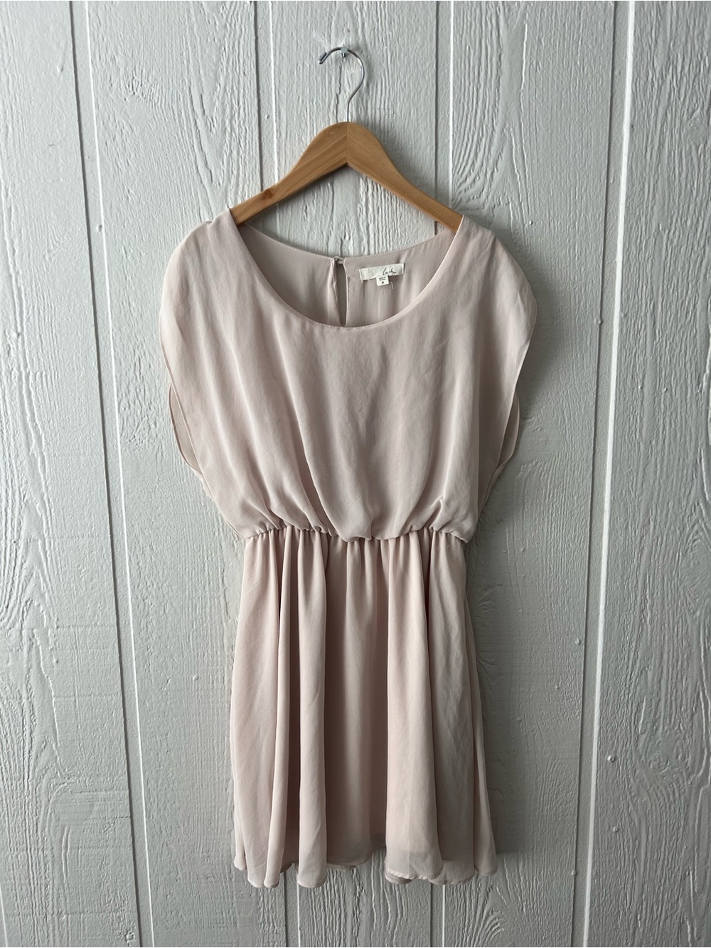 Lush Pale Blush Cap Sleeve Waist-Defined Dress